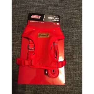 Coleman Dog M Harness/leash/collar Red New